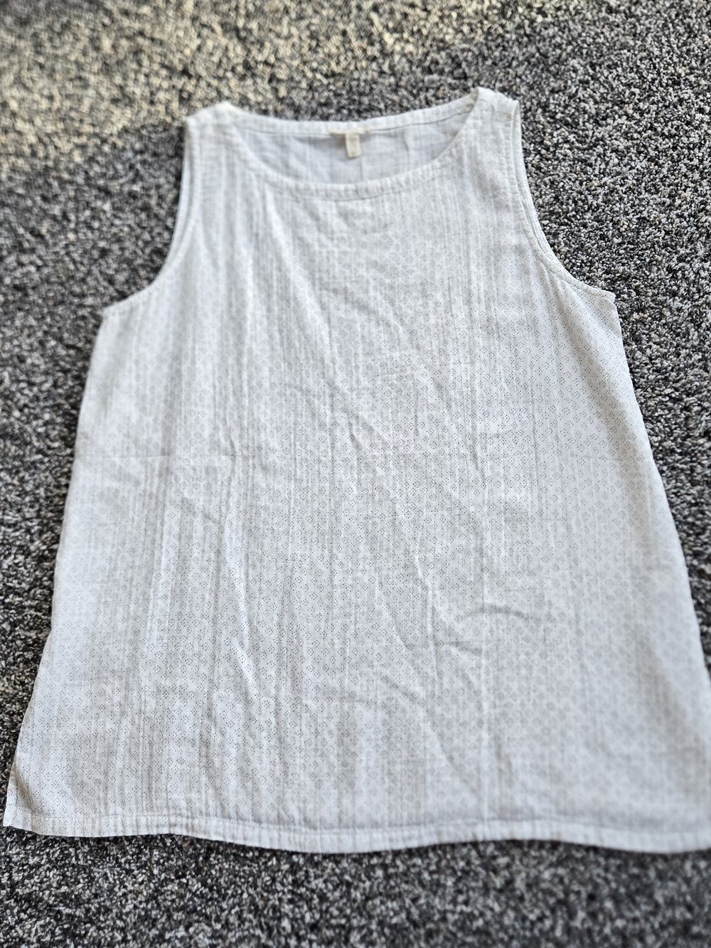 EILEEN FISHER White Cadence Diamond Print Organic Cotton Gauze Long Tank Top L